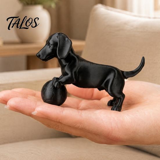 Industrial Style Home Accents Mini Dachshund Football Figurine, Matte Black 3D Printed Statue, Pet Owner Keepsakes Modern Minimalist Ornament