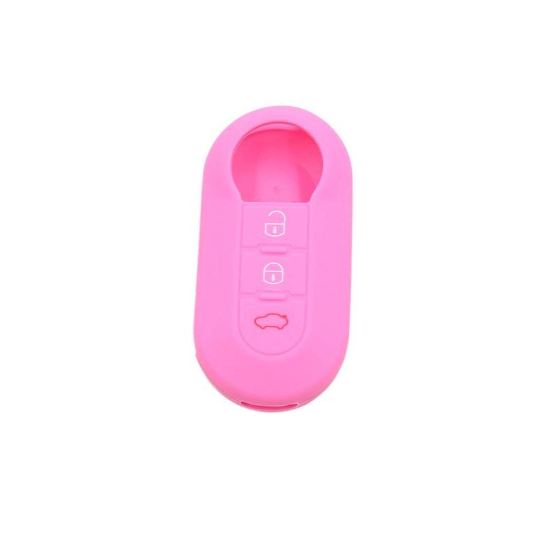 X Autohaux Pink Silicone Three Button Car Remote Key Cover Case Protective for Fiat 500 Viaggio Ottimo Tipo