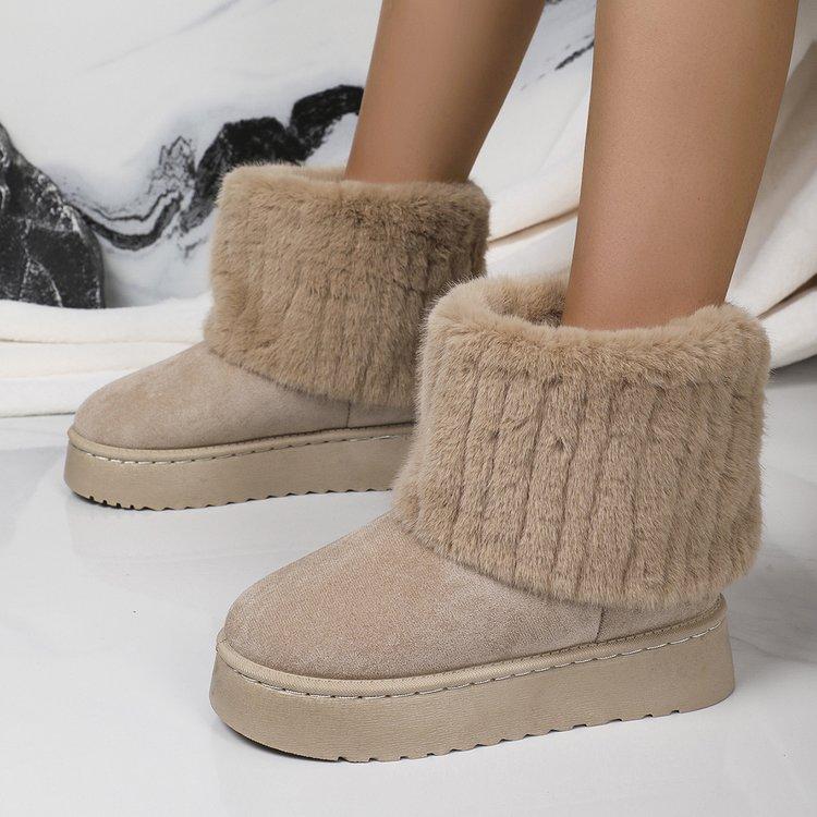 Fashionable Women's Round Toe Warm Thickened Plush Winter Mid-calf Boots Thick Sole Casual Comfortable Anti-slip Women Snow Boot