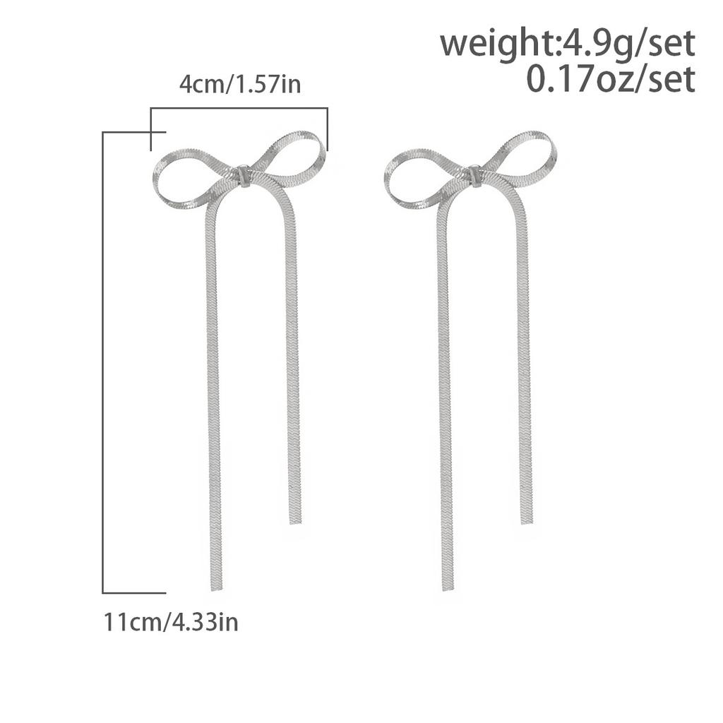 Accessories Bowearring Bow Stud Earrings, Metal Ribbon Knotted Snake Bone Chain Earrings Women