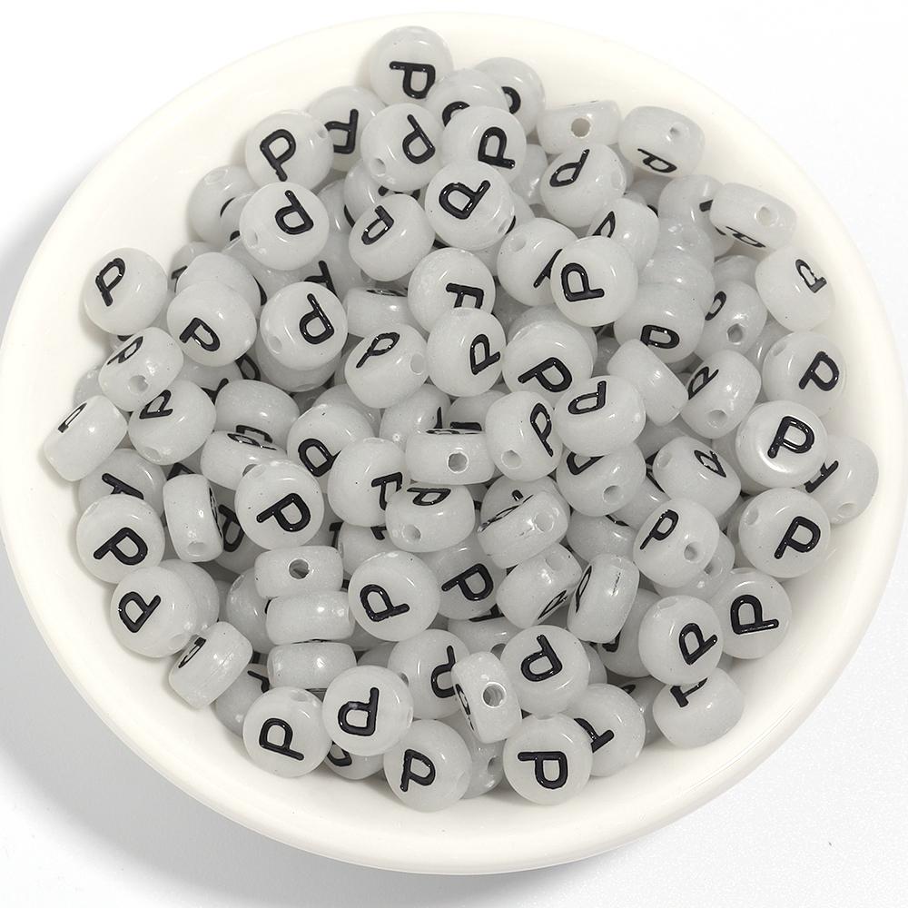 100pcs 7mm Acrylic Luminous Beads Flat Round Alphabet Loose Spacer Beads For Jewelry Making DIY Bracelets Necklace Accessories