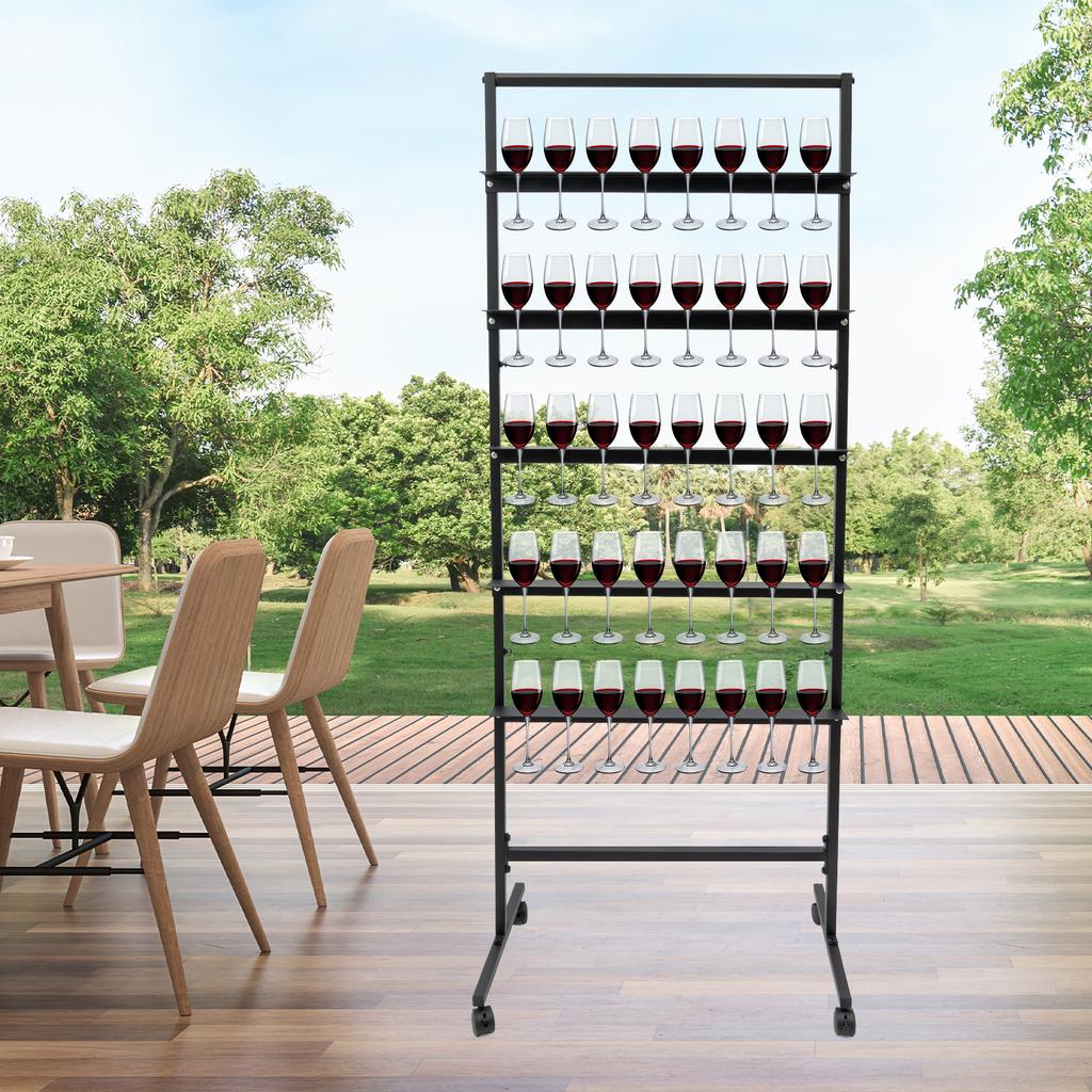5-Tier Rotating Champagne Tower Display Stand, Sturdy Steel Frame & Smooth Swivel Casters, Easy Assembly Space-Saving Bar Decor
