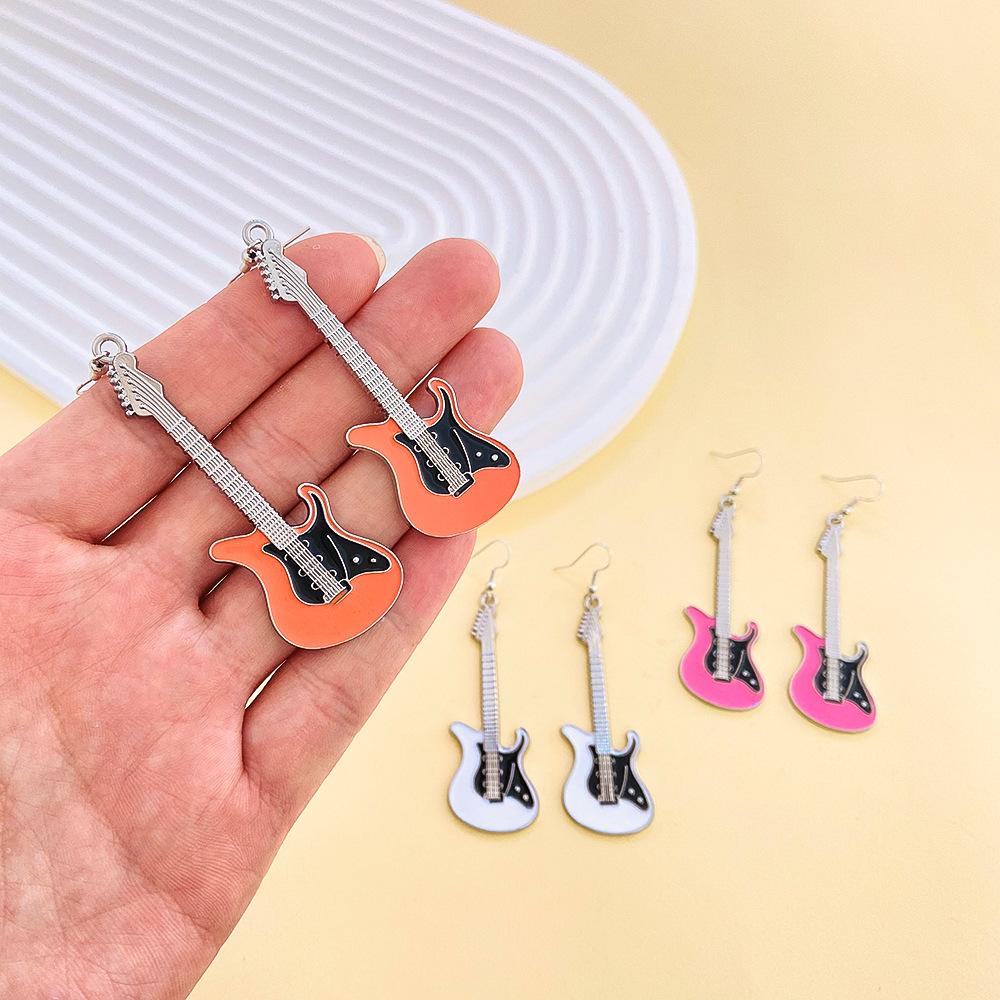Vintage Punk Guitar Drop Earrings for Woman Funny Hip Hop Music Festival Party Dangle Earrings Teens Femme Jewelry Accessories