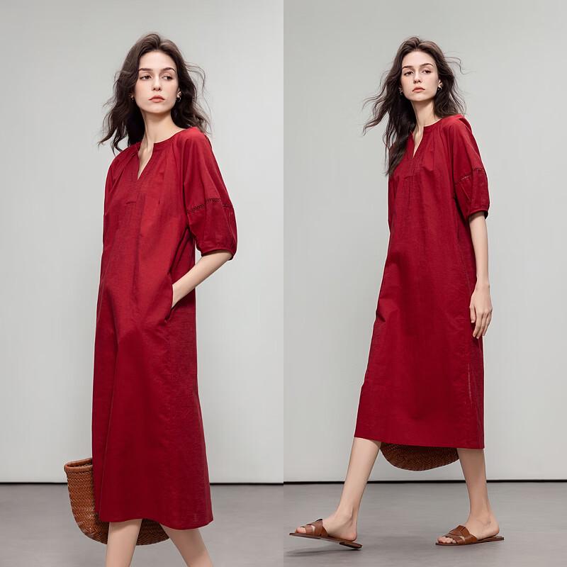 Chunmuch Women's Cotton Linen Blend Midi Dress