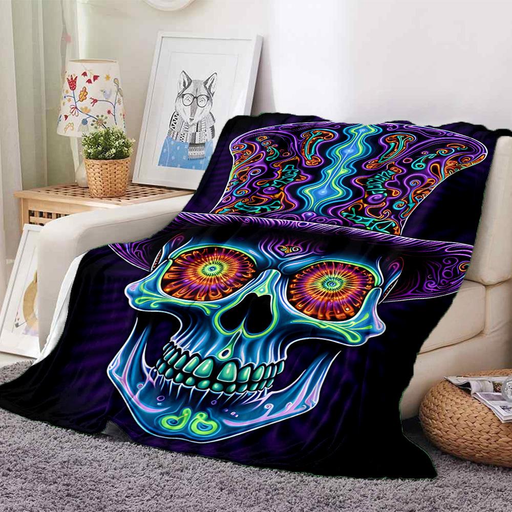 1 STuks Psychedelische Schedel Deken, Plaid Voor Bank, Bed, Reizen, Kamperen, Woonkamer, En Bed, Bedrukte Deken Met Zachte En Warme Stof yy250918143