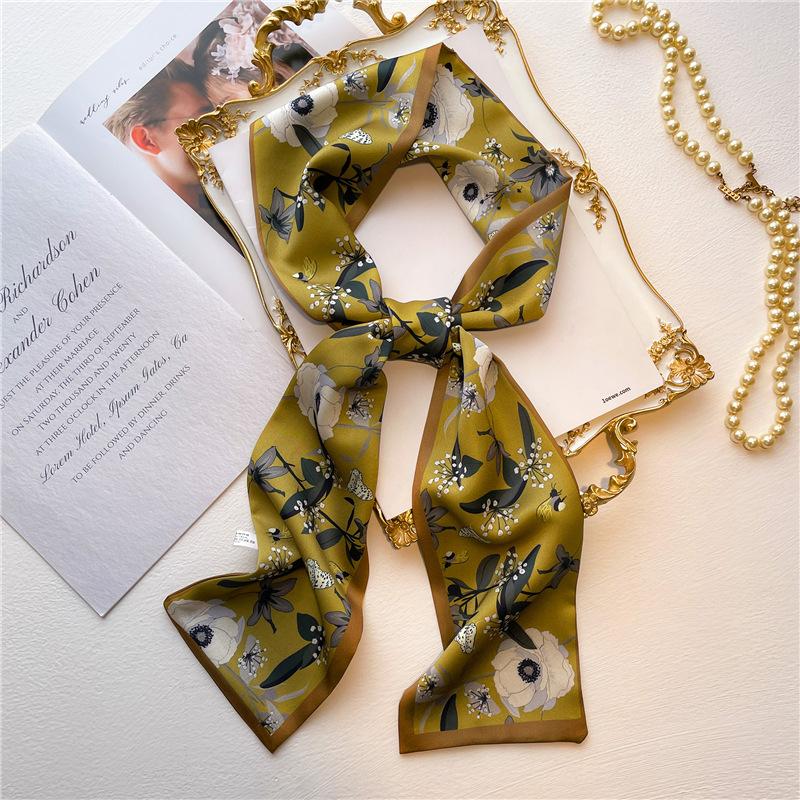 Women Luxury Design Print Silk Ribbon Female Foulard Floral Headband Neck Tie Bag Suit Scarf Hair Band Kerchief Neckerchief