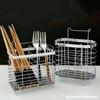 Metal Stainless Steel Chopsticks Cage Internal Compartment No Drilling Tableware Tube Draining Rectangular Cutlery Holder