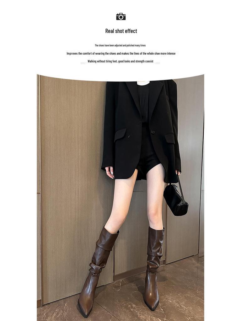 Petite Pointed Toe Over the Knee Stiletto Heel Leather Boots for Women - High Shaft Fashion Style