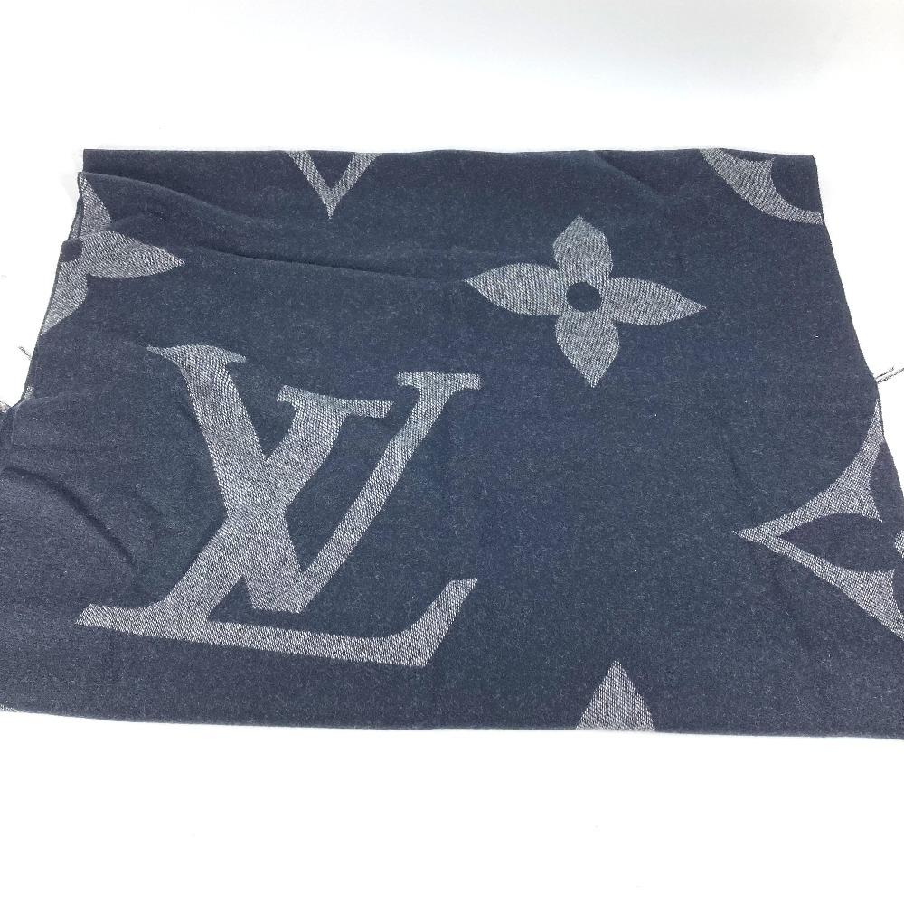 Louis Vuitton M77950 Monogram Muffler Monogram Giant fringe Scarf Cashmere Navy
