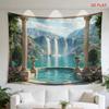 Classical Columns Tapestry with Waterfall, Lake and Lush Garden 180x280cm Wall Decor Aesthetic Room Decor