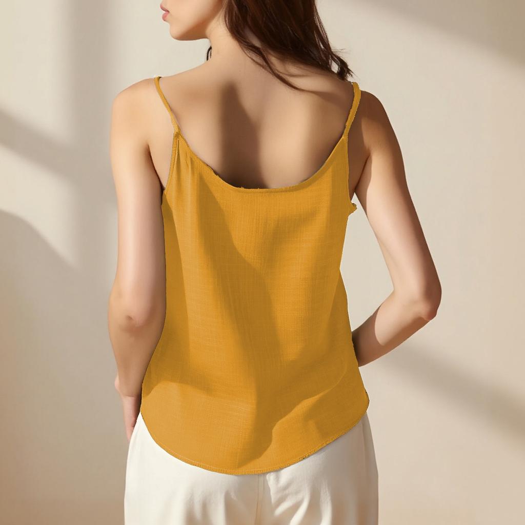 Dames Modeuze En Casual Mouwloze Katoen en Linnen Top