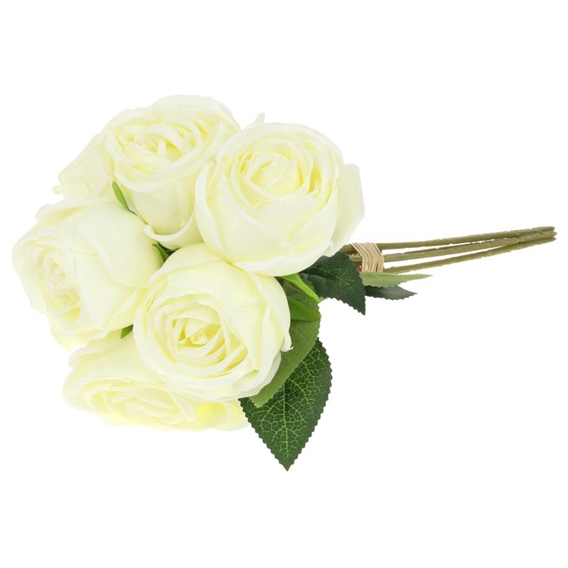 Artificial Flowers Roses 7 Pieces Ready-Made Rose Bouquet Flower Arrangement for Vase - White