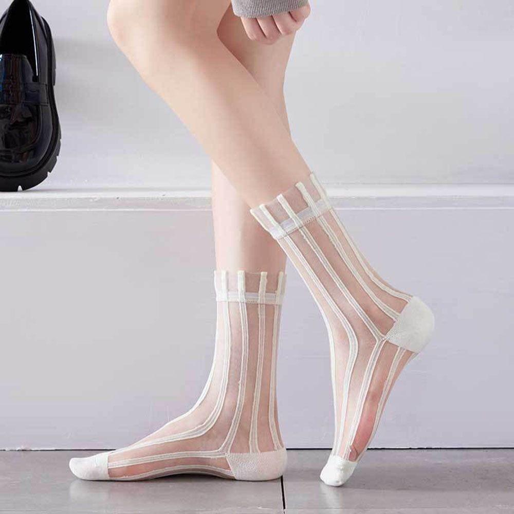 Transparent Japanese style Mesh Middle Tube Socks Striped Socks Glass Silk Socks Female Hosiery