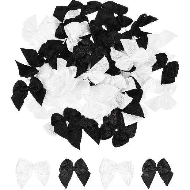 MECCANIXITY 50Pcs Mini Ribbon Bow 1" Mini Fabric Satin Ribbon Flower Bows for Craft DIY Sewing Wedding Birthday Party Pink & Blue