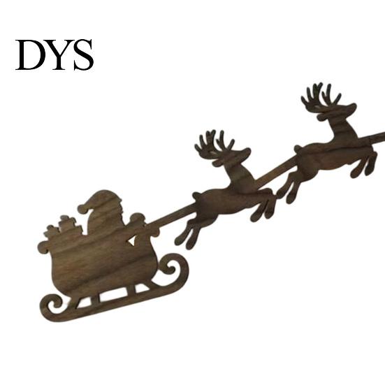 Wooden Christmas Wall Art Lighted Santa Sleigh Reindeer Decor with Remote, LED Flying Bedroom Decorative Night Light Art, Warm Backlit Peel And Stick