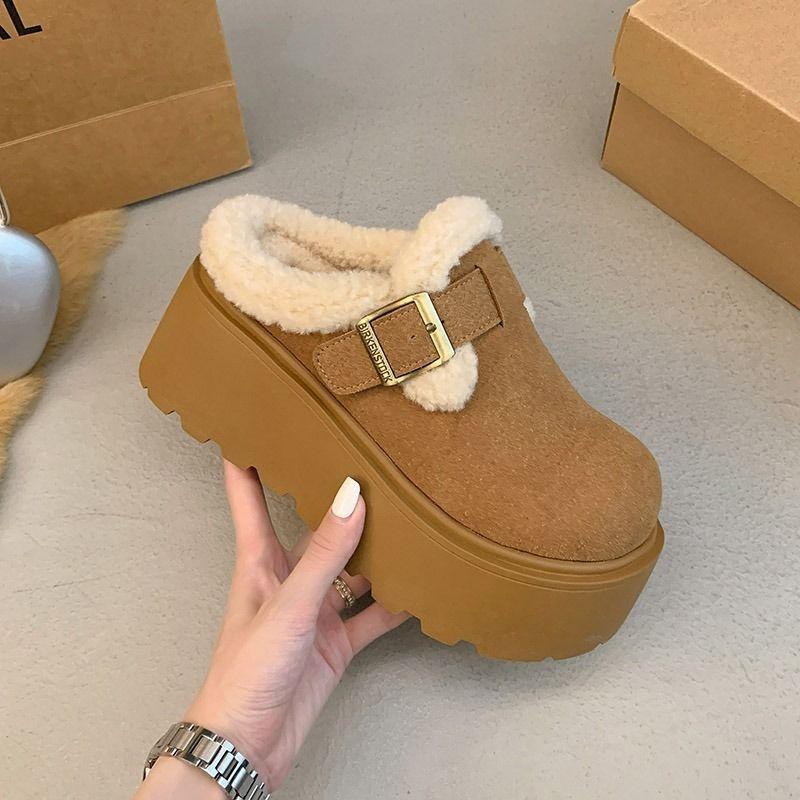Retro bag head, half slippers, women's cotton slippers, thick bottom fluff, outer wear during the season to increase the height of Birkenga