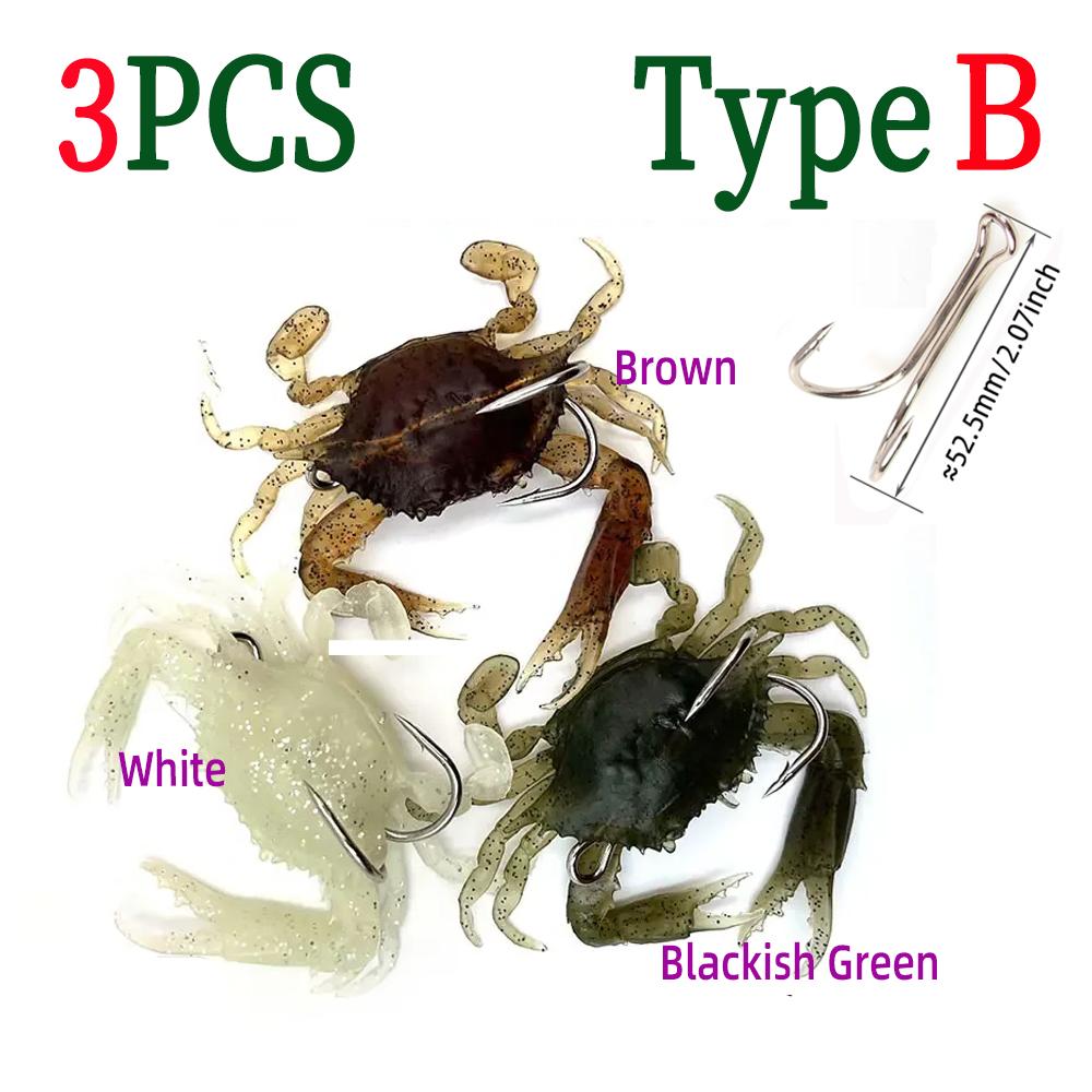

3шт/6шт реалистичная 3D мягкая рыболовная приманка в виде краба - наживка без водорослей для соленой/пресной воды для окуня, групера, щуки - медленно тонущая, шустрая