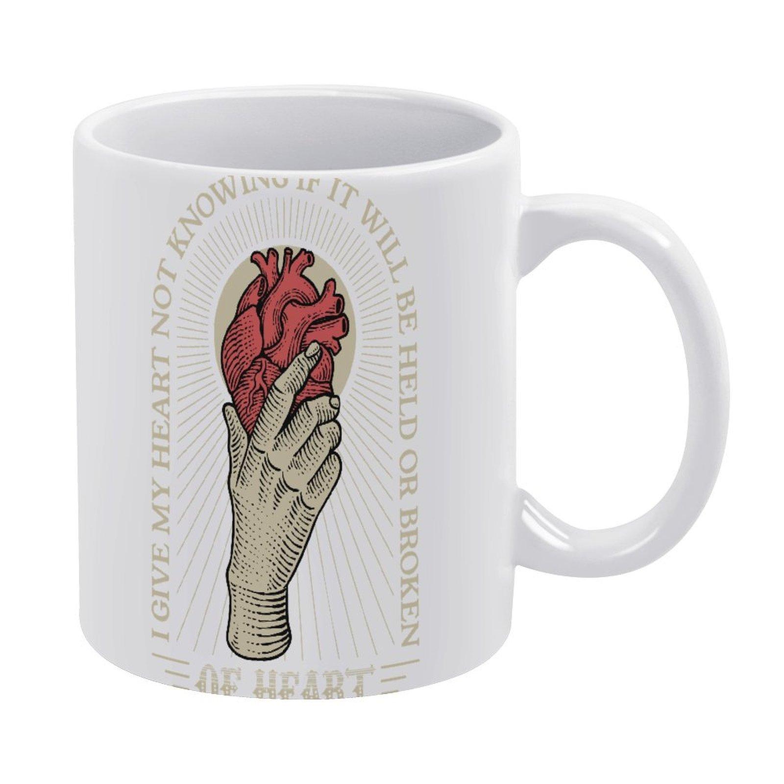 

11oz White Ceramic Coffee Cup with Glossy Surface, Printed Sides and Comfortable Grip for Warm Drink Enjoyment Daily белый