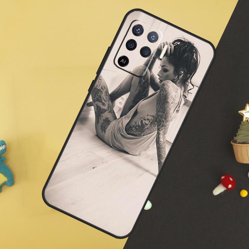 Sexy Sleeve Tattoo Girl Case For Oppo A60 A80 A40 A15 A16 A17 A57 A94 A74 A54 A76 A96 A18 A38 A58 A78 A98 A5 A6 Pro