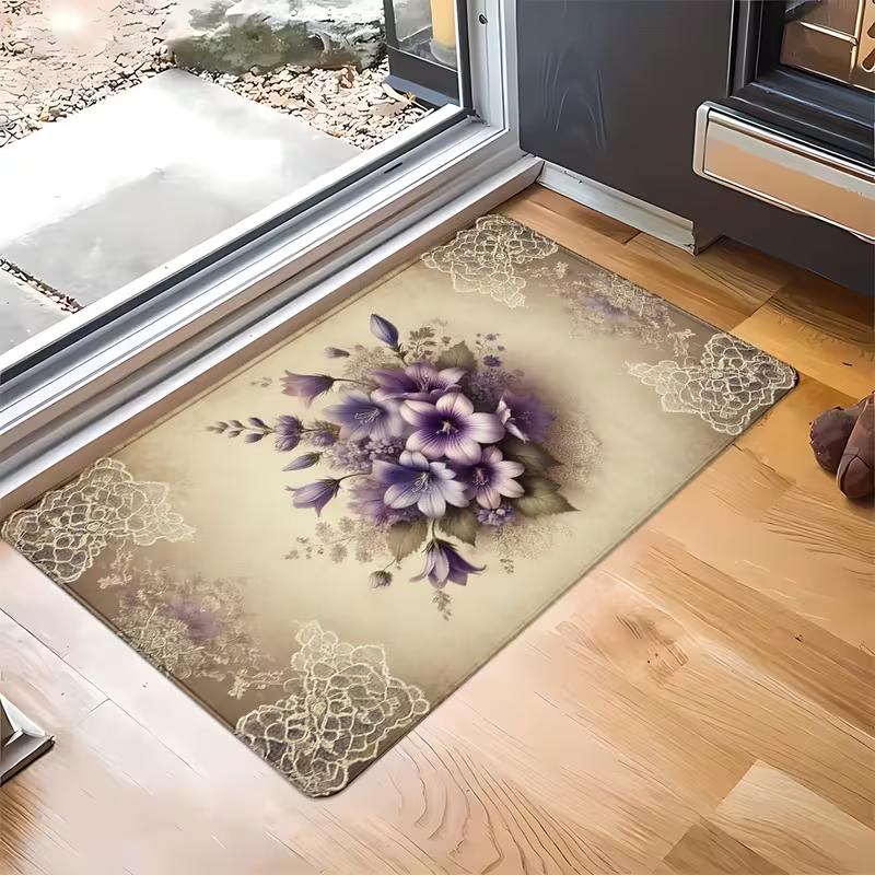 

Vintage Romantic French Rose Lace Print Doormat Shabby Chic Floral Victorian Entryway Rug Soft Non-Slip Indoor Outdoor Carpet 40cm x 60cm