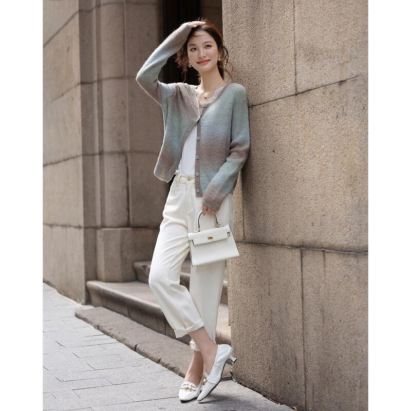Demana Women's Fluffy Lambswool Blend Gradient Knit Cardigan