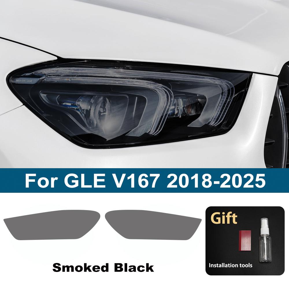 For Mercedes Benz GLA/GLB/GLC/GLK/GLE/GLS Pre-Cut TPU Headlight PPF Smoke Black High Gloss Anti-Scratch Protective Vinyl Wrap
