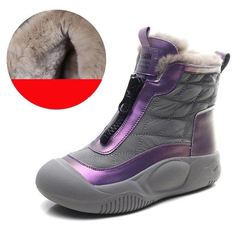 Johnature Modische Schneestiefel für Damen, gemischte Farben, Plüsch, flache Schuhe, lässig, warm, vielseitig, kurze Stiefel mit weicher Sohle