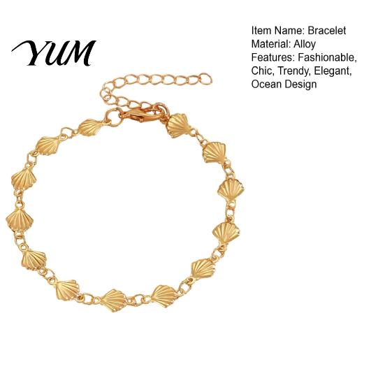 Beach Vacation Accessories Gold Boho Ocean Bracelet for Women, Minimalist Mini Metal Scallop Trendy Shell Charm Bracelet, Summer Jewelry Vacation,