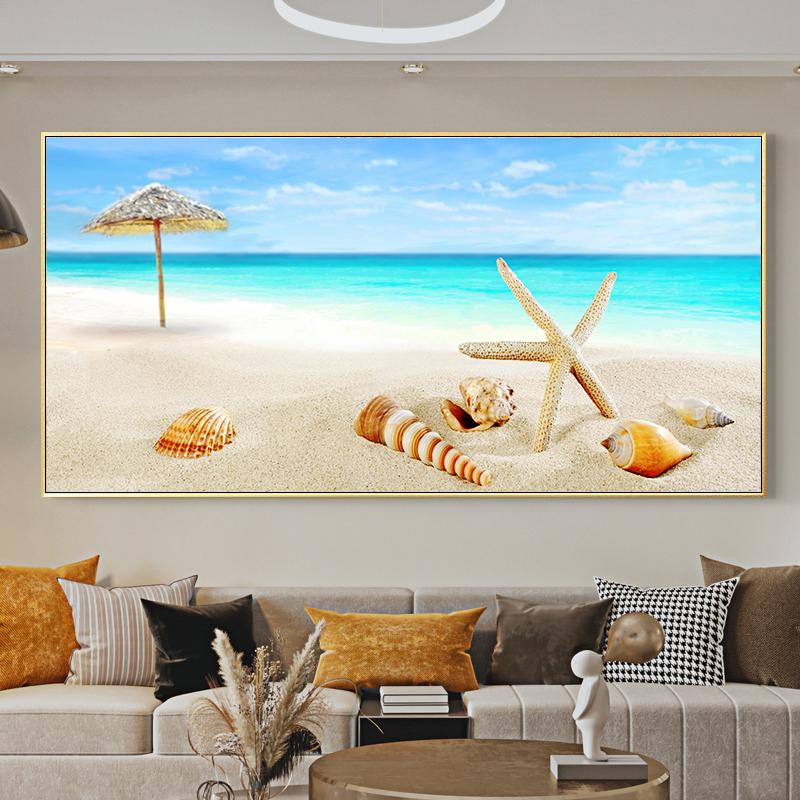 Starfish Seashells Beach Canvas Painting Shell Sea Wall Art Seascape Wall Pictures Poster for Living Room Bedroom Office Decor
