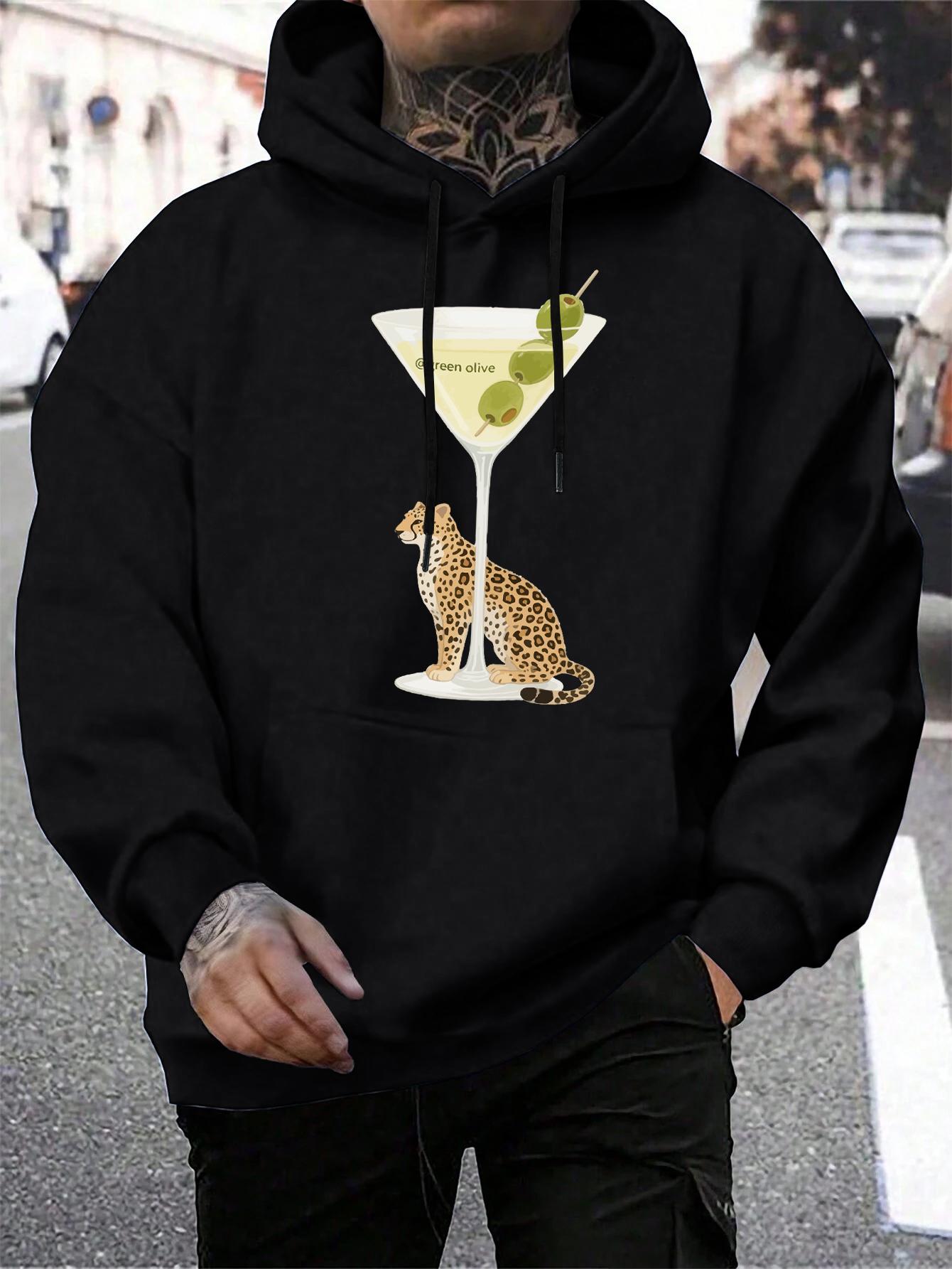 

Green Olive Fresh Fruit Leopard Print Men Hoodies Hip Hop Harajuku Hoody Casual Loose Streetwear Fleece Multicolor Male Pullover 3XL