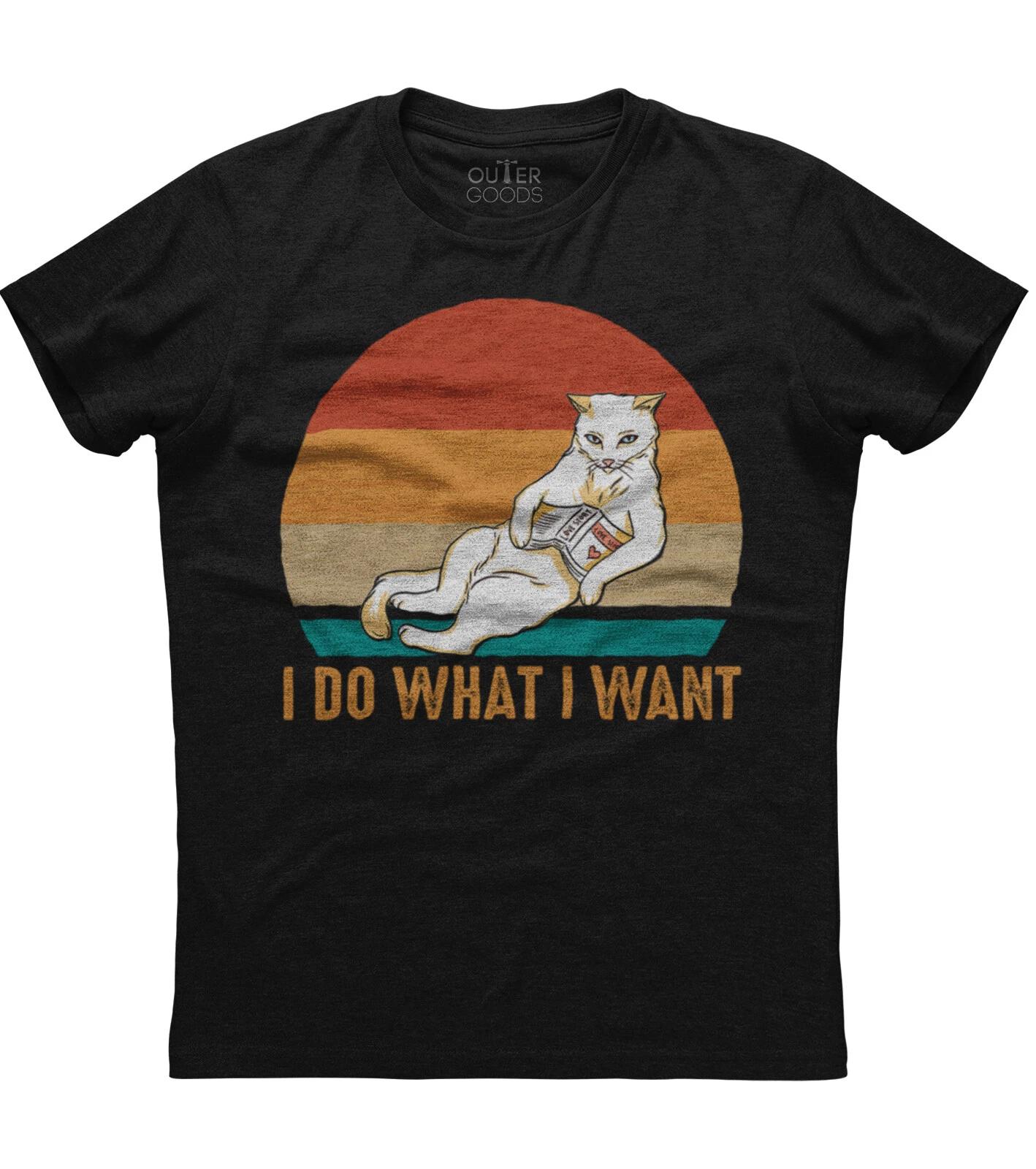 I Do What I Want Funny Cat Womens Short Sleeve New Cotton Black T-shirt 4XL