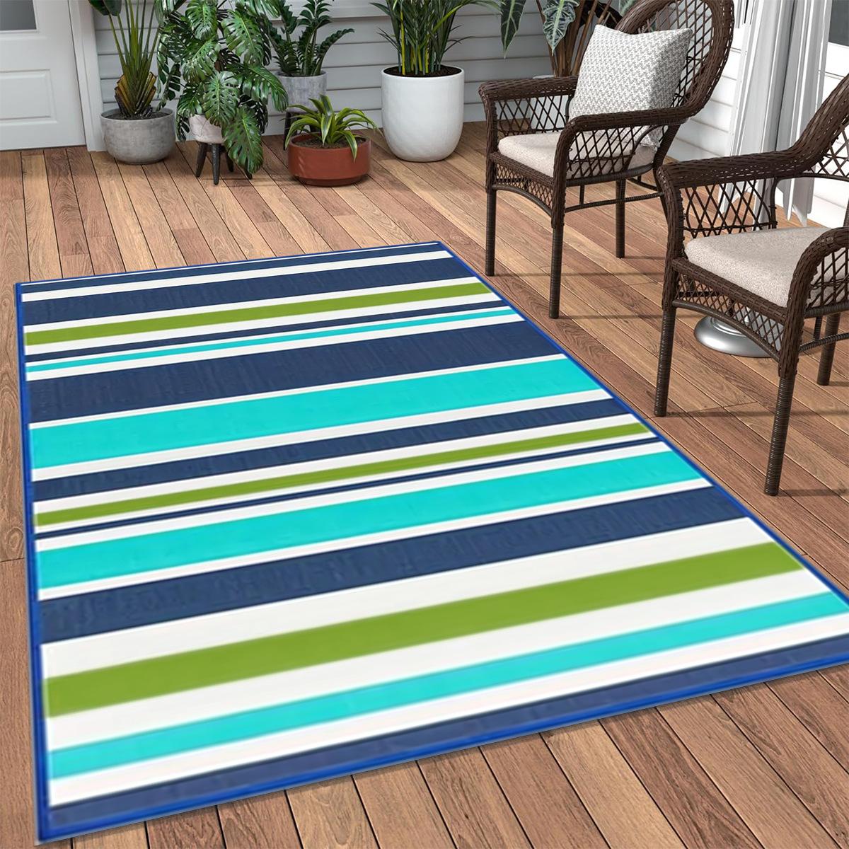 

Plastic Tube Outdoor Carpet Sunroom PP Woven Colorful Striped Floor Mat Motorhome Camping Rugs Picnic Carpet Summer Beach Mat 120x180cm