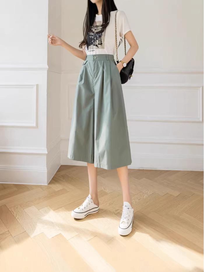 Women's High-Waisted 3/4 Length Korean Style Wide-Leg Culottes - Summer 2026 Fashion, Casual, Loose, Versatile, and Thin.