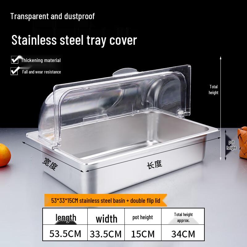 FATTBAO Stainless Steel Food Display Tray with Double Flip Lid