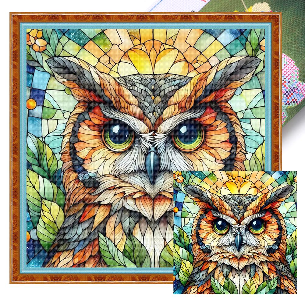 

Full Embroidery Eco-Cotton Thread 11CT Print Stain Glass Owl Cross Stitch
