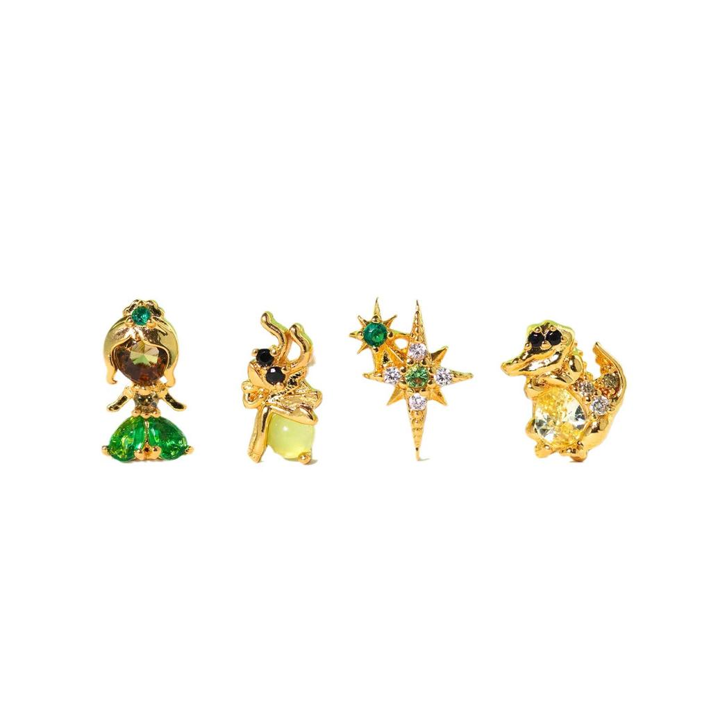 New Princess Earrings Set For Women Girl Fashion Vintage Colorful Zircon Stud Earring Jewelry Toys