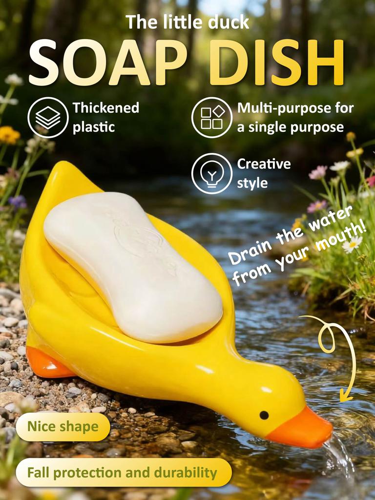 Creative Little Duck Soap Dish - Thickened Plastic Drainable Soap Holder (Multi-Purpose)