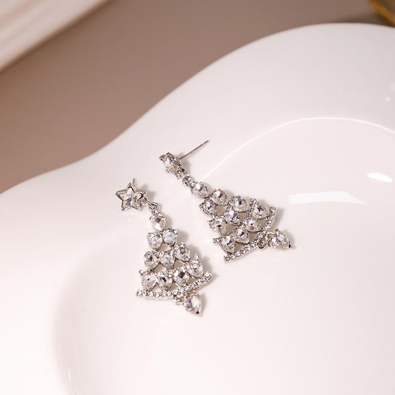 Silver Needle Diamant Weihnachtsbaum Ohrringe - Auffälliger, eleganter, schlankmachender Damenschmuck