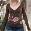 French girly neck strap floral print fake two-piece T-shirt slim and thin autumn new long-sleeved top