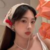 Knitted Triangle Headband Cute Little Cherry French Pastoral Style Headband Towel Crochet Flower Headscarf