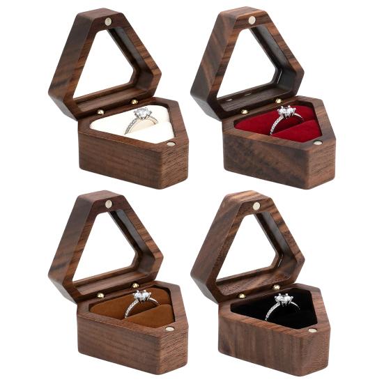 Jewelry Storage Box Finish Velvet Foam Triangle Shape Rustic Storage Single Slot Wooden Ring Box Engagement Accessory