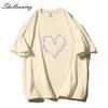 Shellsuning Loose O Neck Cotton Printed Shirts Women Summer Kawaii Heart Graphic Tees Female Casual Short Sleeve Base Black Tops
