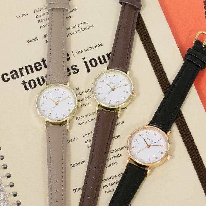 SUN FLAME made in Japan Watch, Simple Round Case Design, Quartz Analog Movement