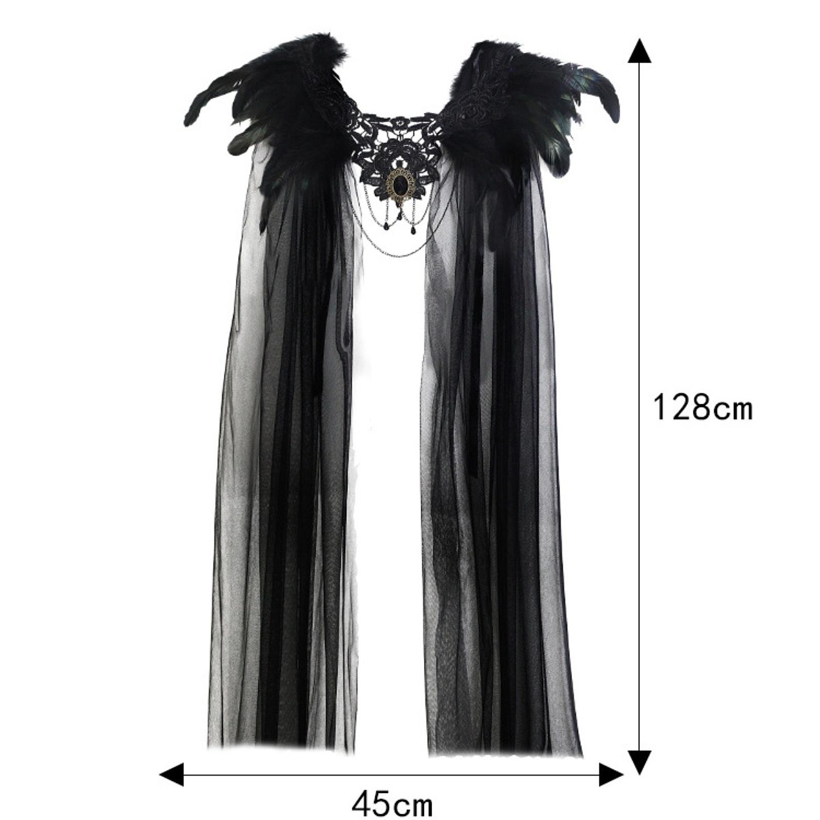 

Хэллоуинский черный плащ с перьевым воротником для косплея, бурлеска 45смx128см Сценический костюм, украшенный кружевом для косплея One Size чёрный
