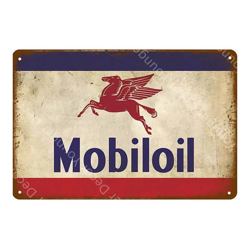Motor Oil Mobiloil Metal Signs Gasoline Wall Plate Metal Vintage Garage Decor Bar Pub Man Cave Decorative Metal Plaque YA015