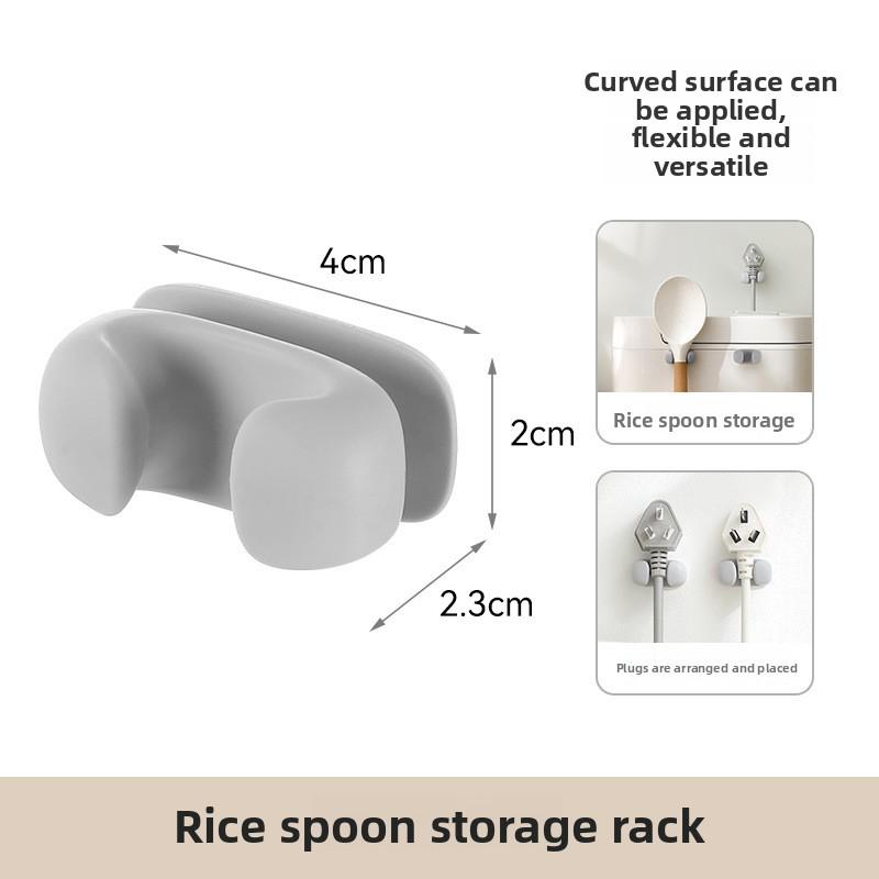 Household Multi-functional Rice Spoon Storage Rack, Kitchen Wall-mounted Rice Cooker Plug Storage Rack, Non-drilling Hook