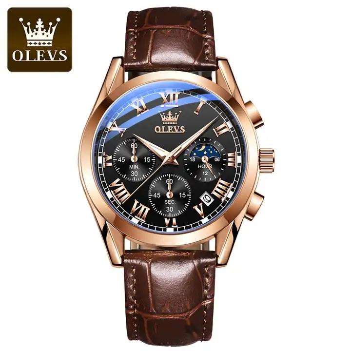 OLEVS 2871 New Fashion Business Luxury Sport Wristwatches 3atm Water Resistant Genuine Leather Quartz Wrist Watches for Men