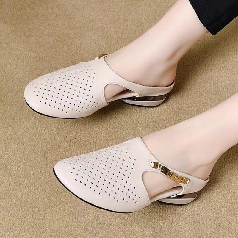 

Летние балетки ретро полушлепанцы женские кожаные для улицы новая летняя уличная обувь сандалии 35