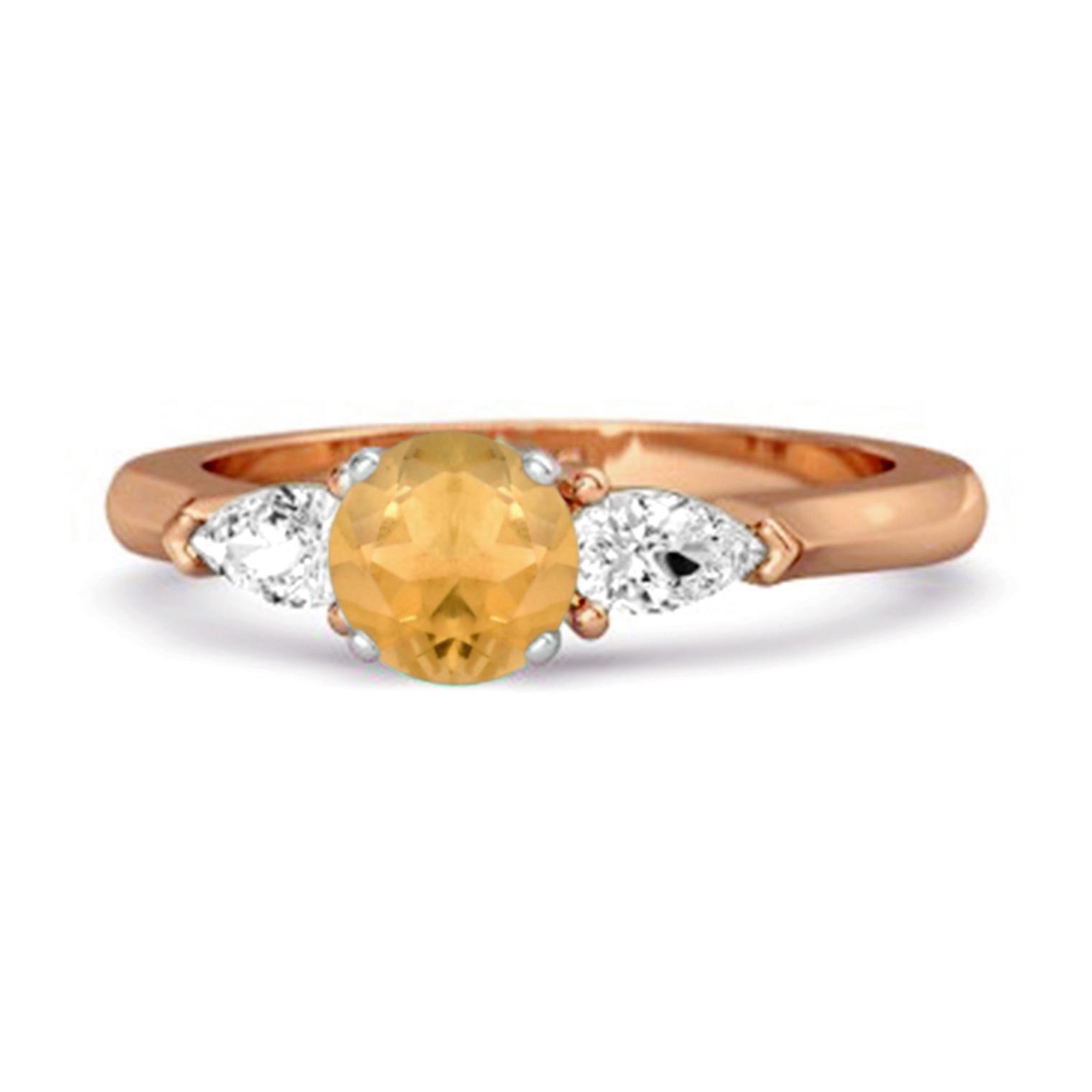 

Citrine Pear White Accent Trio Design Ring - 925 Sterling Silver Rose Gold Vermeil 7.5 Яскраво-рожевий