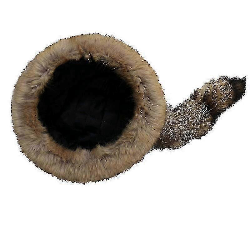 Faux Fur Raccoon Tail Winter Hat for Women, Thickened Thermal Cap with Ear Protection, Autumn Winter Round Flat Top, One Size